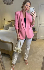 Pink Ruched Sleeve Blazer 