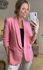 Pink Ruched Sleeve Blazer 