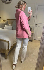 Pink Ruched Sleeve Blazer 
