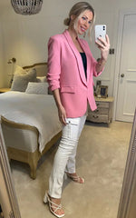 Pink Ruched Sleeve Blazer 