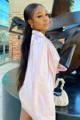 Pink Satin Low Plunge Cowl Neck Dress