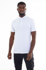 Men White Plain Muscle Fit Short Sleeve Polo Shirt