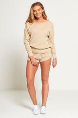 Beige Marl Knit Jumper And Short Set