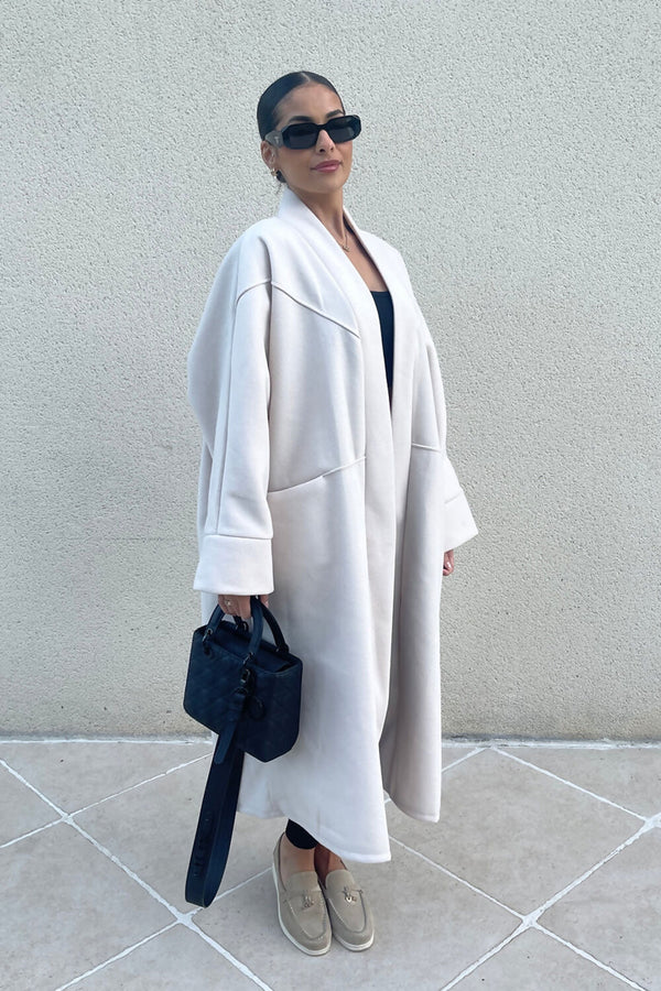 Beige Premium Boyfriend Wool Soft Look Oversized Coat