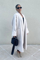 Beige Premium Boyfriend Wool Soft Look Oversized Coat