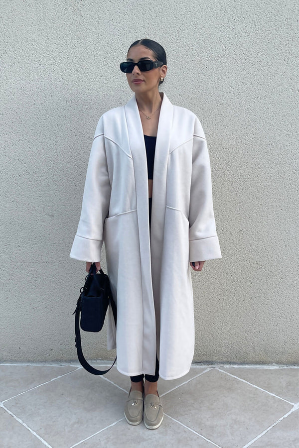 Beige Premium Boyfriend Wool Soft Look Oversized Coat