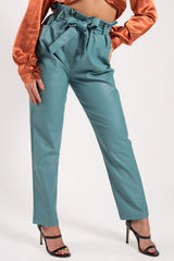 Sage Pu Paperbag Waist Tapered Trouser