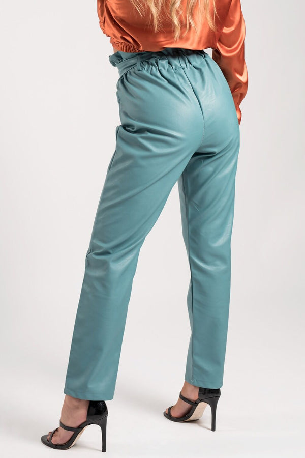 Sage Pu Paperbag Waist Tapered Trouser