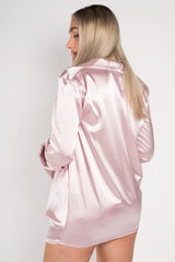 Pink Satin Low Plunge Cowl Neck Dress