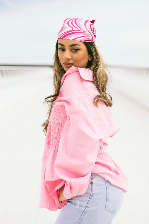 Pink Swirl Print Satin Bandana