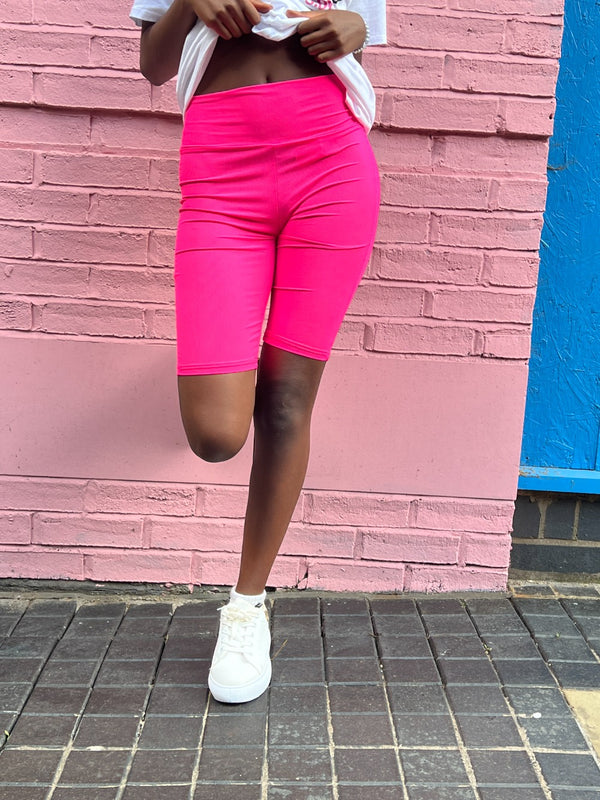 Hot Pink Ribbed Slinky High Waisted Cycling Short