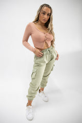 Blush Button Front Long Sleeve Crop Top
