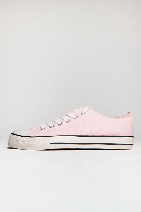 Pink Canvas Stripe Sole Flat Trainers