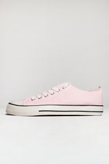 Pink Canvas Stripe Sole Flat Trainers