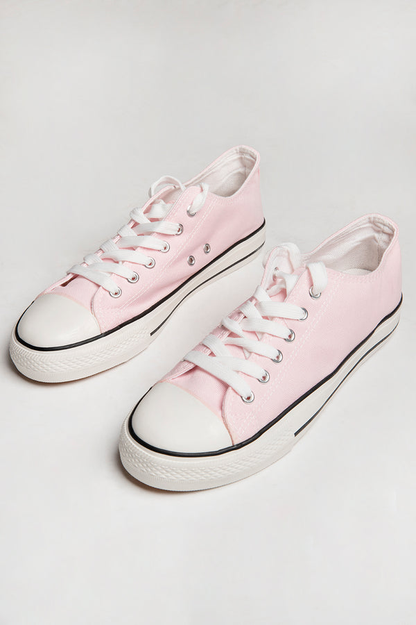 Pink Canvas Stripe Sole Flat Trainers