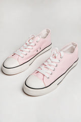 Pink Canvas Stripe Sole Flat Trainers