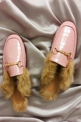 Baby Pink Faux Fur Lined Croc Mules