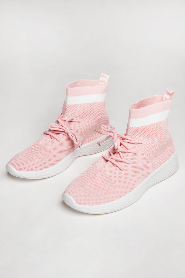 Pink Lace Up Sock Trainers