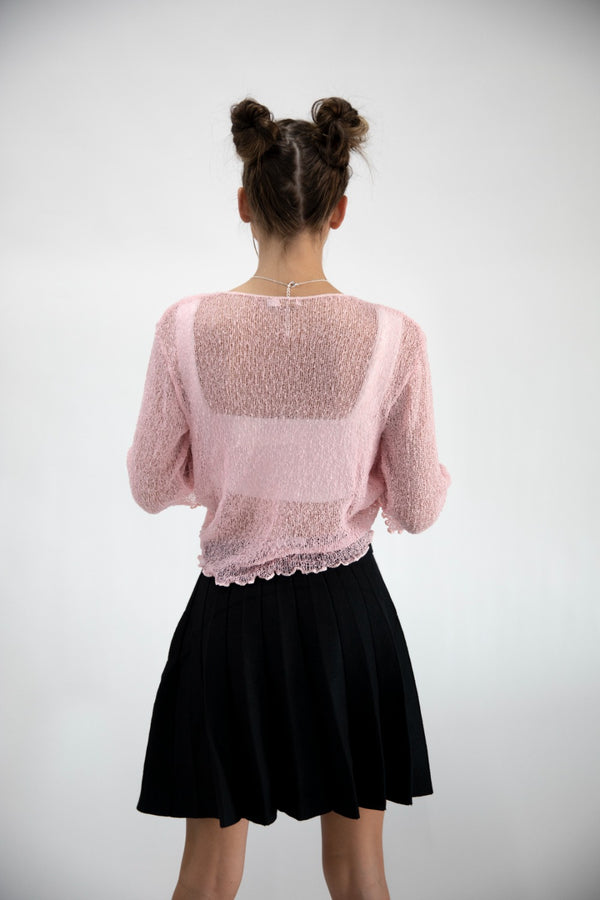 Pink Tie Front Sheer Shrug