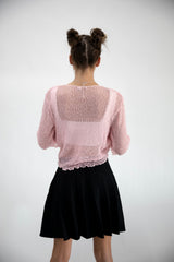 Pink Tie Front Sheer Shrug