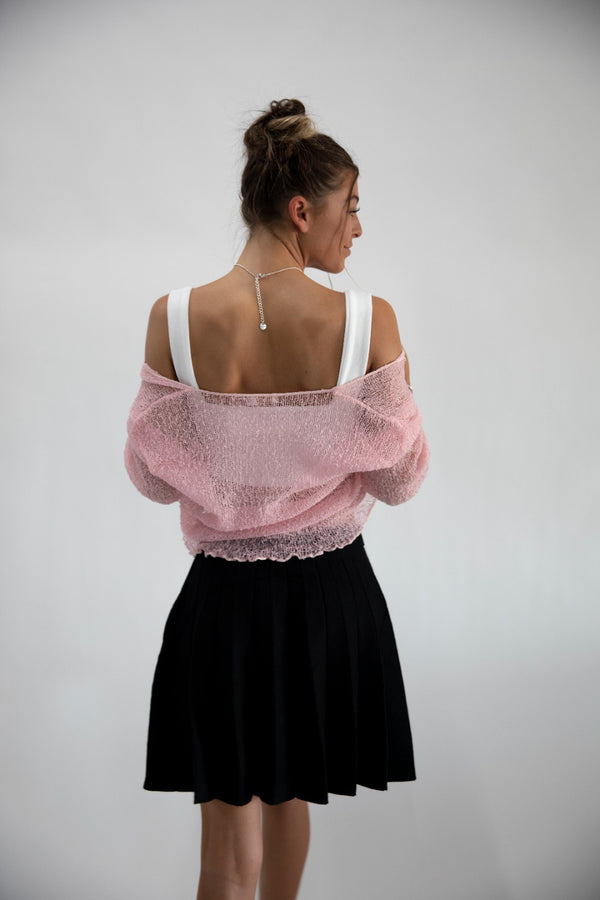 Pink Tie Front Sheer Shrug