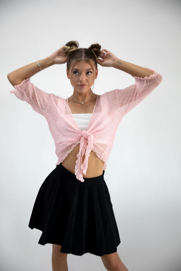 Pink Tie Front Sheer Shrug