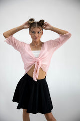 Pink Tie Front Sheer Shrug
