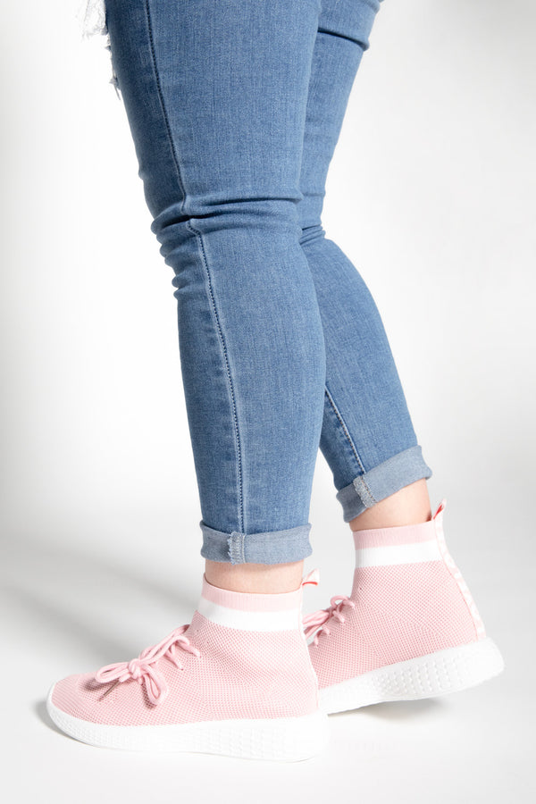 Pink Lace Up Sock Trainers