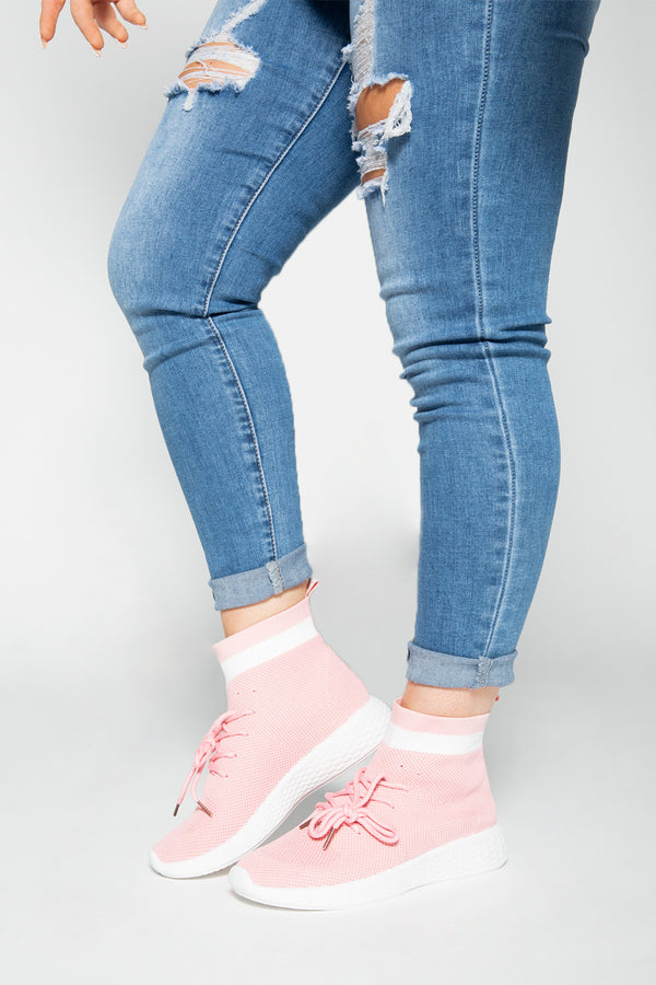 Pink Lace Up Sock Trainers