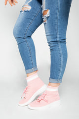 Pink Lace Up Sock Trainers