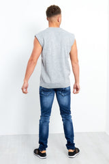 Plus Size Mens Grey V-Neck Sleeveless Knitted Jumper