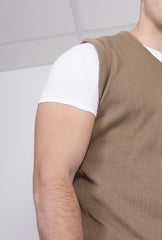 Plus Size Mens Mocha V-Neck Sleeveless Knitted Jumper