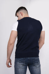 Plus Size Mens Navy V-Neck Sleeveless Knitted Jumper