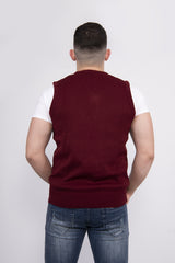 Plus Size Mens Wine V-Neck Sleeveless Knitted Jumper