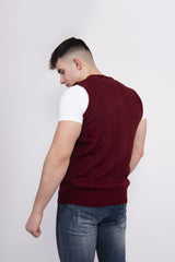 Plus Size Mens Wine V-Neck Sleeveless Knitted Jumper