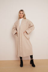 Camel Premium Boyfriend Wool Soft Look Oversized Coat-Copy