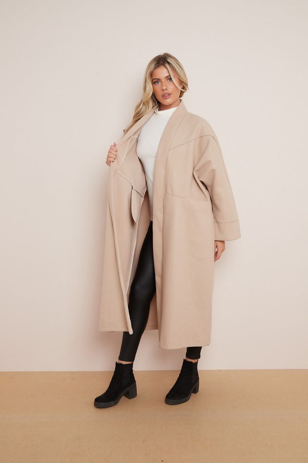Camel Premium Boyfriend Wool Soft Look Oversized Coat-Copy