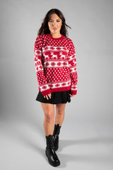 Red Reindeer And Snowflake Knitted Christmas Jumper 
