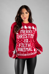 Red Merry Christmas Ya Filthy Animal Jumper