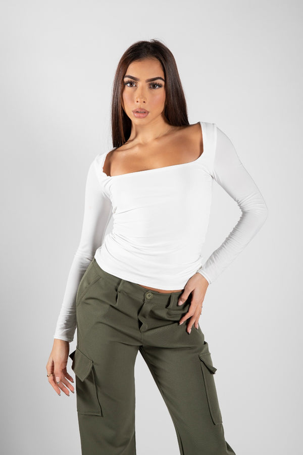 White Slinky Square Neck Top