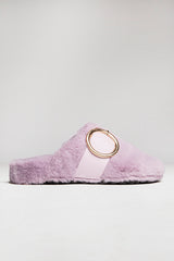 Purple Faux Fur Buckle Detail Mule Slipper