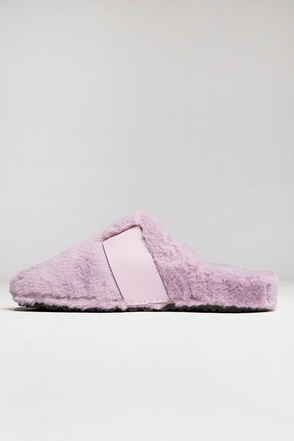 Purple Faux Fur Buckle Detail Mule Slipper
