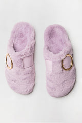 Purple Faux Fur Buckle Detail Mule Slipper