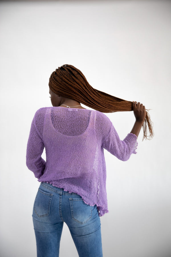Lilac Tie Front Sheer Shrug