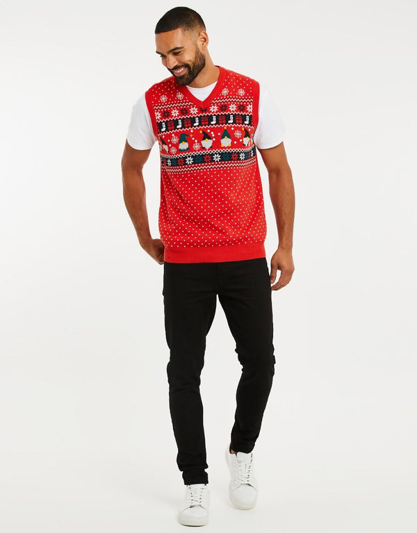 Red Montana Knitted Vest Christmas Jumper