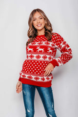 Red Reindeer And Snowflake Knitted Christmas Jumper 