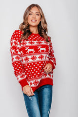 Red Reindeer And Snowflake Knitted Christmas Jumper 