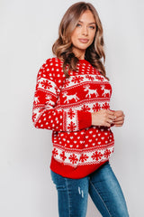 Red Reindeer And Snowflake Knitted Christmas Jumper 