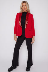 Red Sequin Lapel Collar Blazer