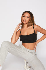 Black Rib Strappy Tie Back Bralet